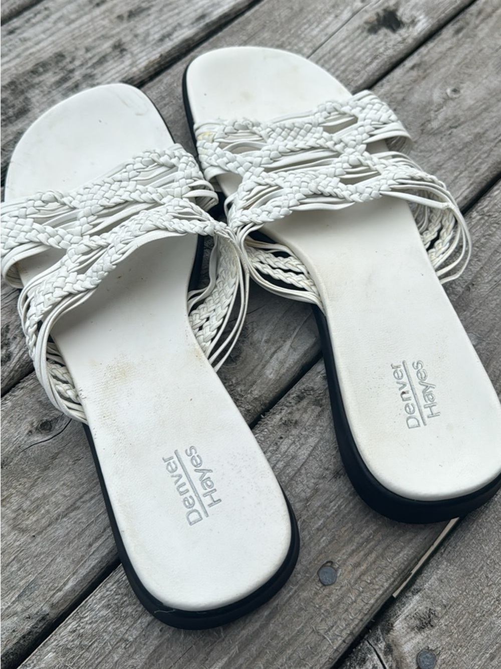 Denver Hayes White Braided Slide Sandals